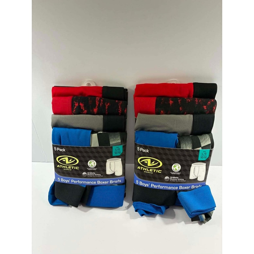 Athletic Works Boys 10 Pack Performance Boxer Briefs Size L/G 10-12